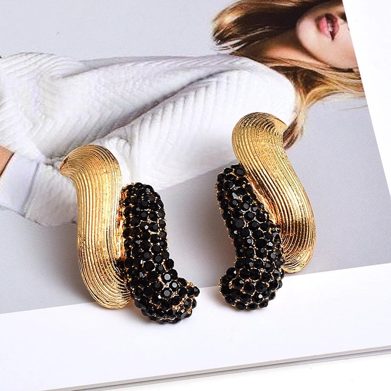 Gold Metal Double S Rhinestone Earrings