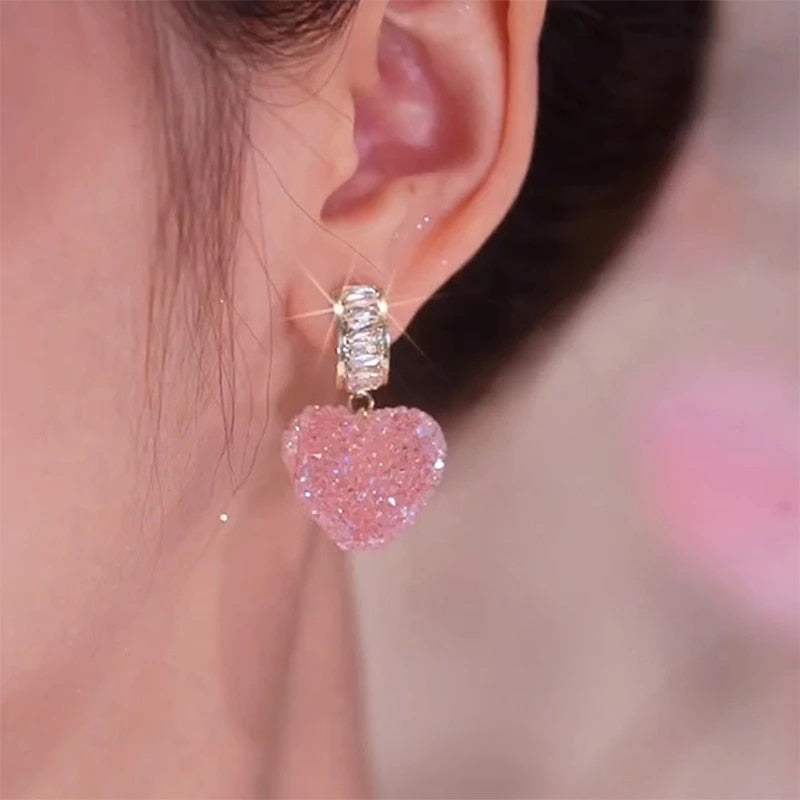 Cute Pink Heart Shaped Earrings