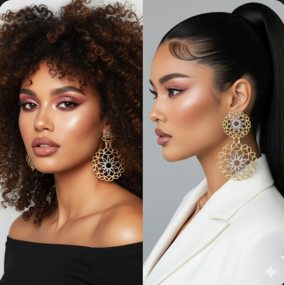 Floral Filigree Double Hoops