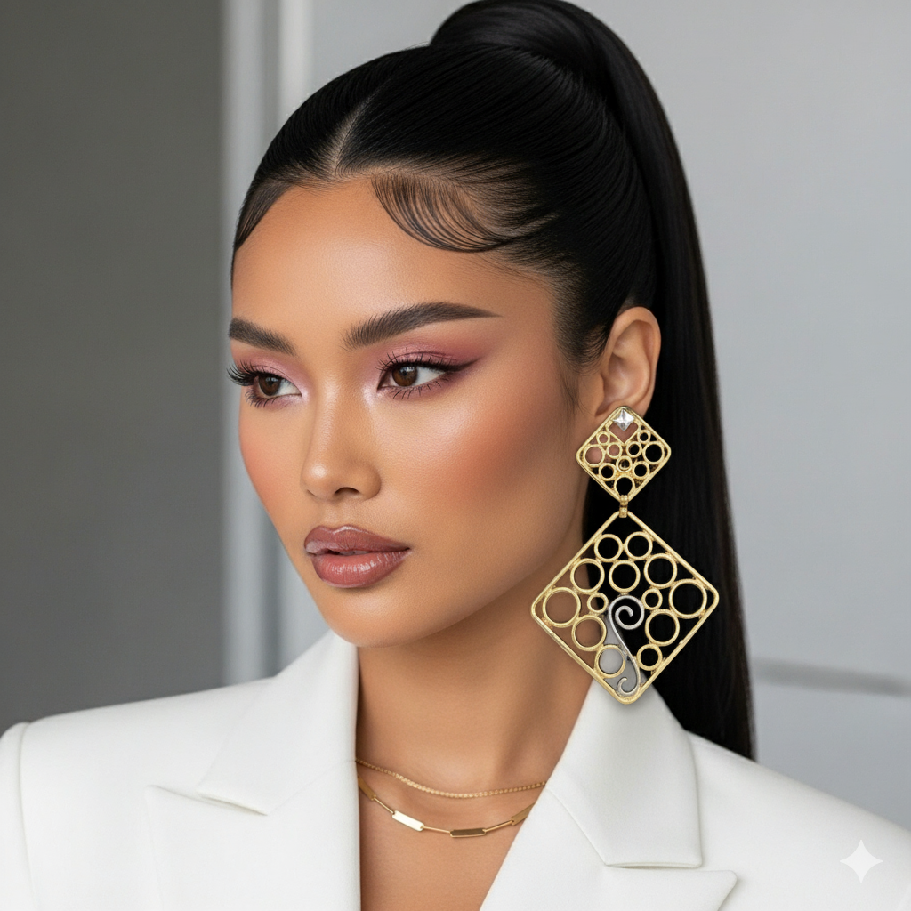 Geometric Circle Lattice Earrings