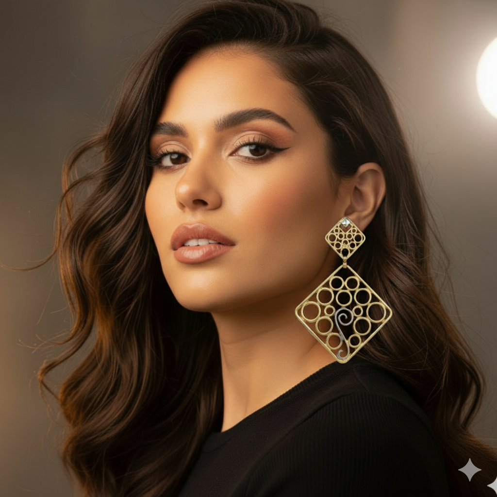 Geometric Circle Lattice Earrings