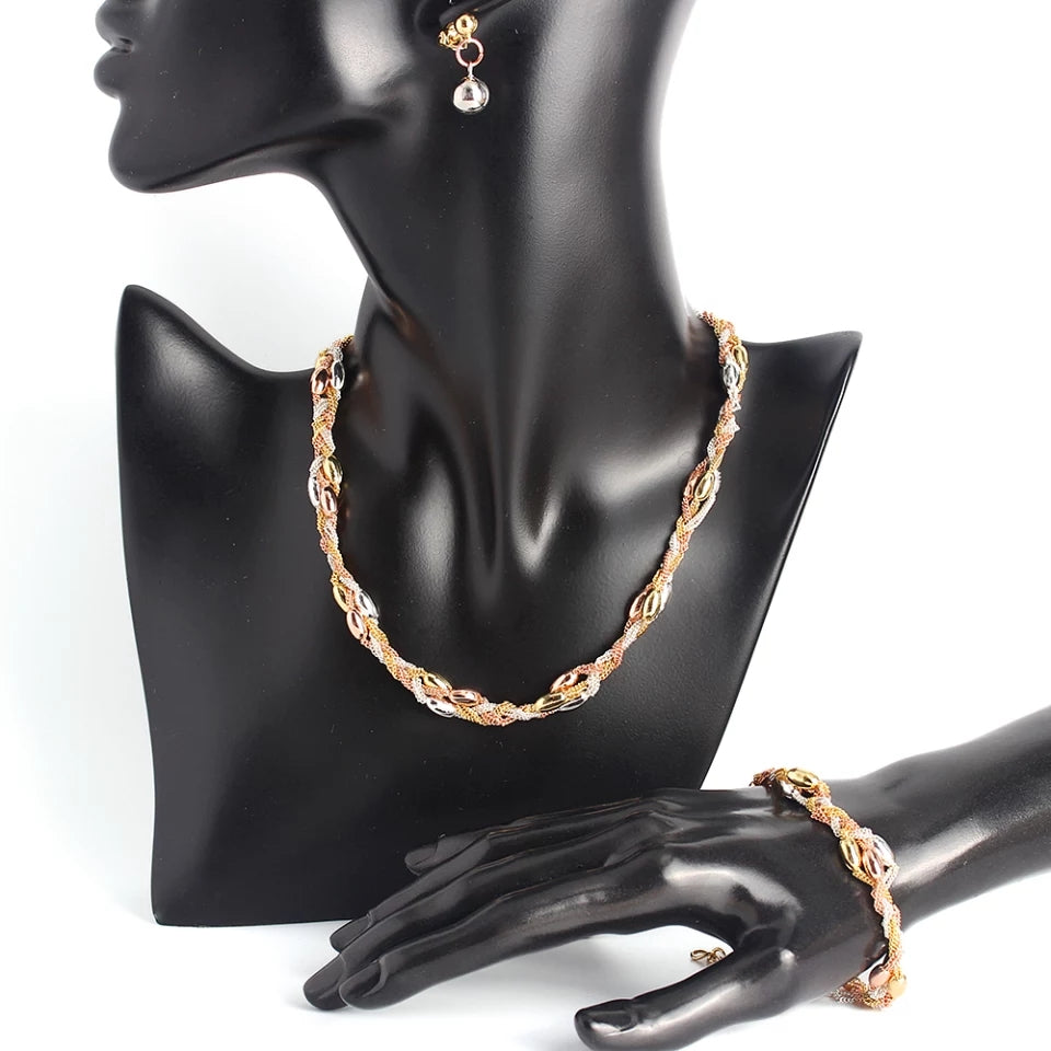 Twist 3 tone Necklace Set