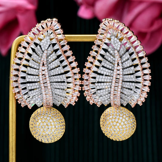 Vintage Leaf Design Zirconia Earrings