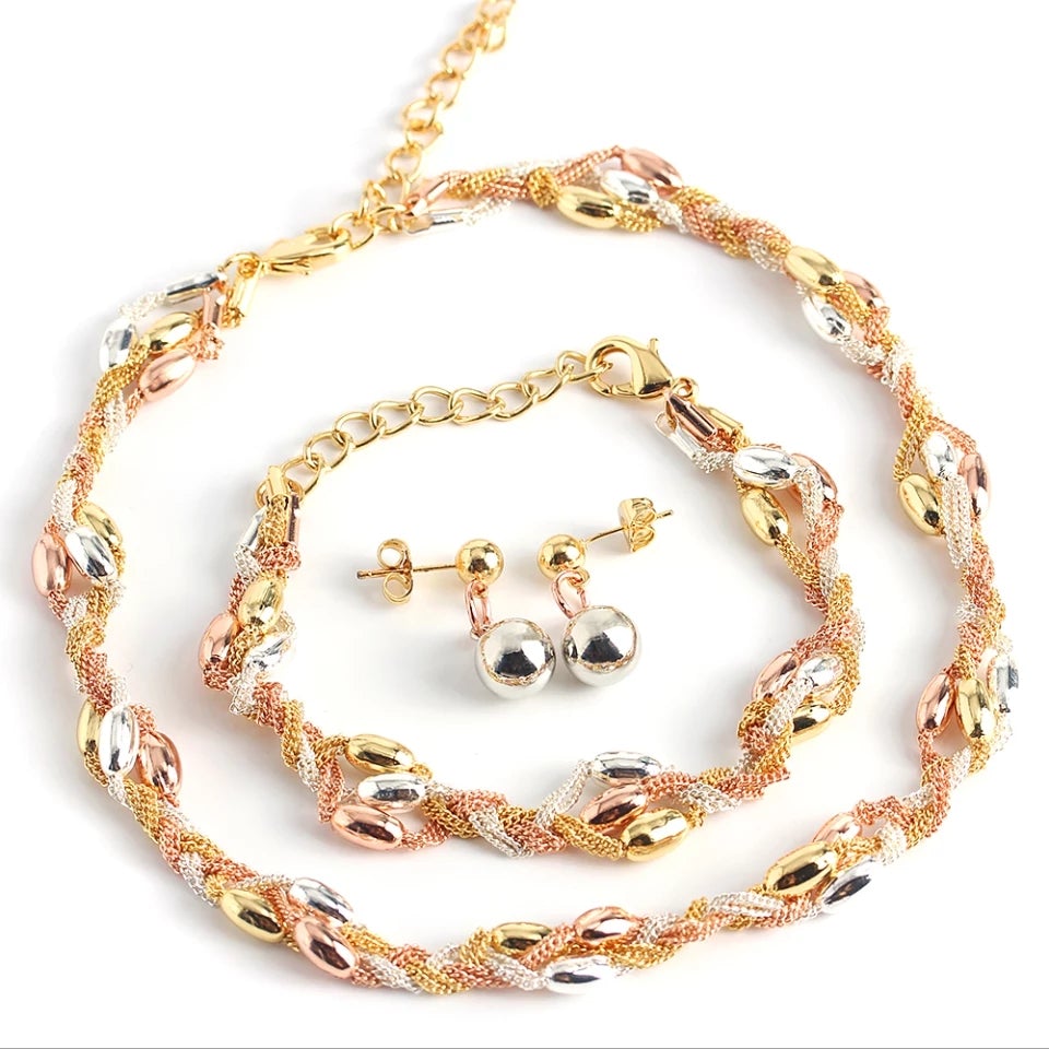 Twist 3 tone Necklace Set