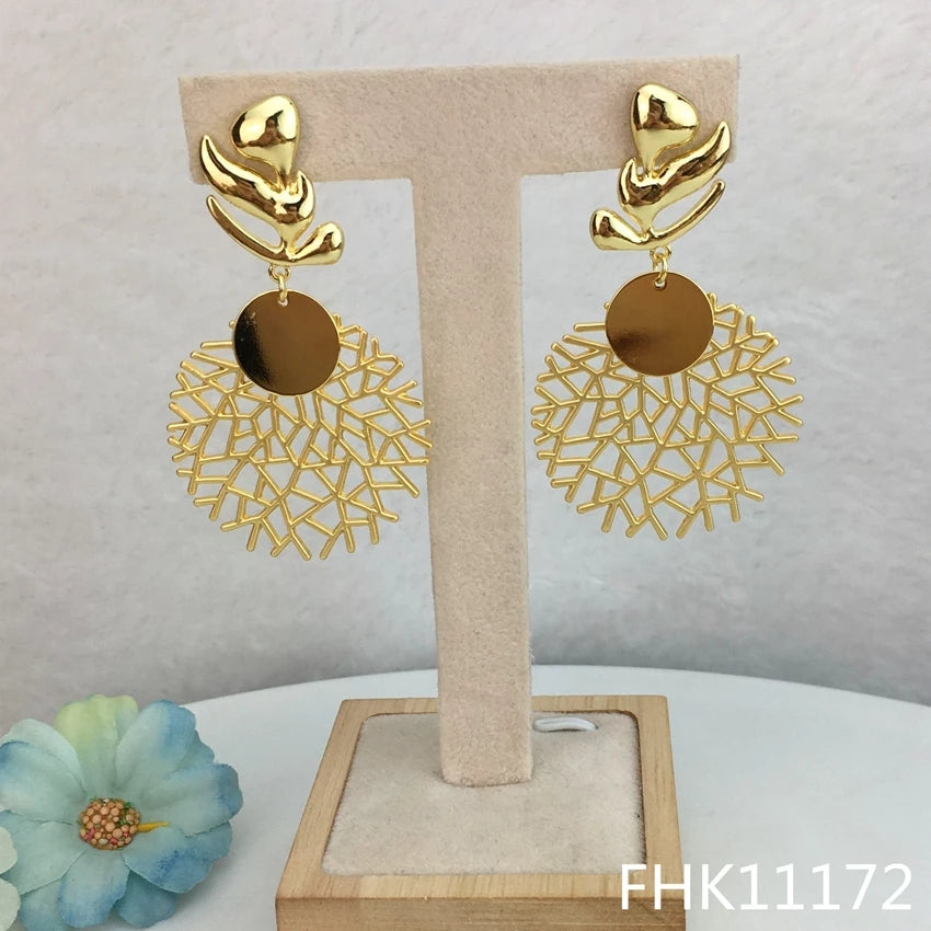 Gold Big Unique Drop Earrings