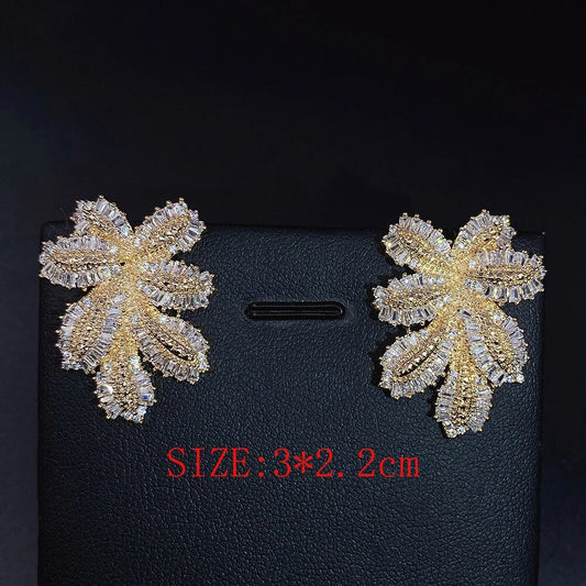 Punk Stud Drop Leaf Earrings