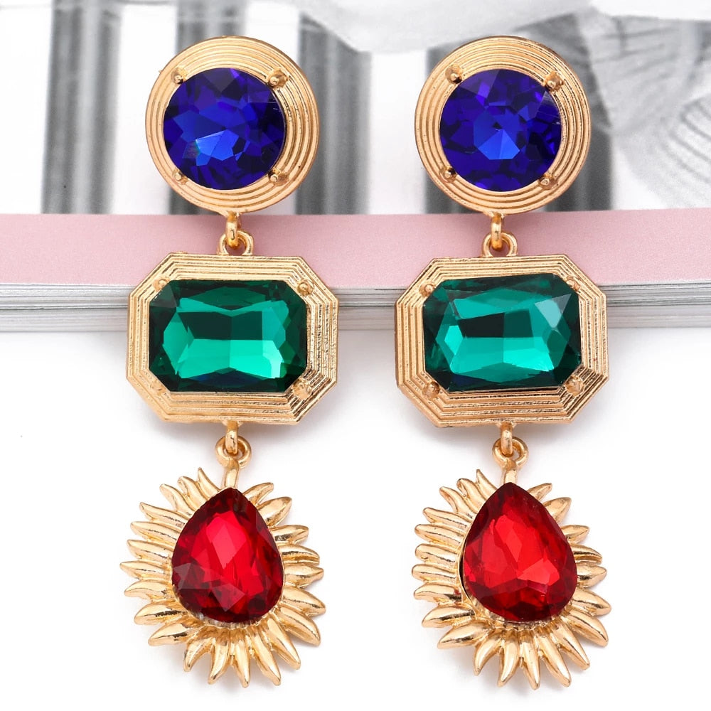 Long Hanging Rhinestone Dangle Colorful Crystal Drop Earrings