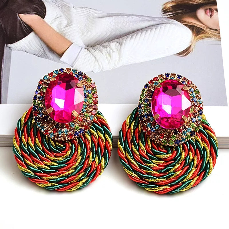 Round Rhinestone Handmade Crystal Earrings multicolor