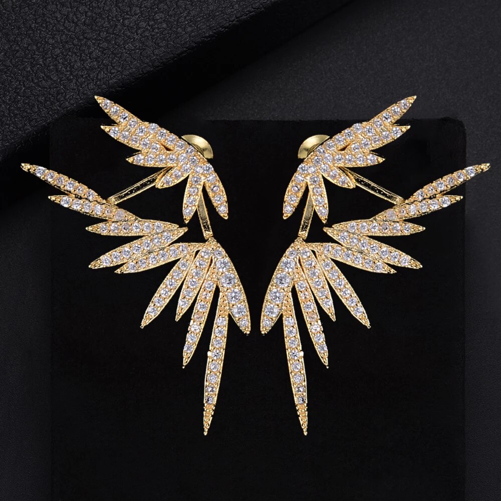 Elegant Feather Shape Zirconia Earrings