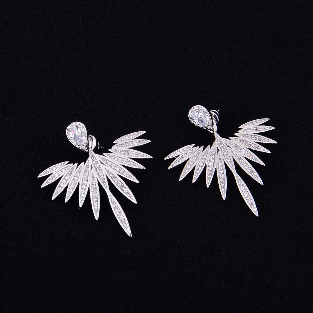 Elegant Feather Shape Zirconia Earrings