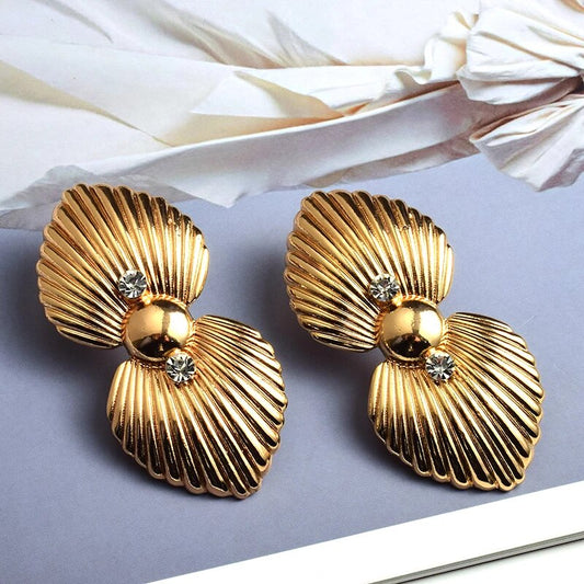 Long Gold Metal Double Heart Earrings