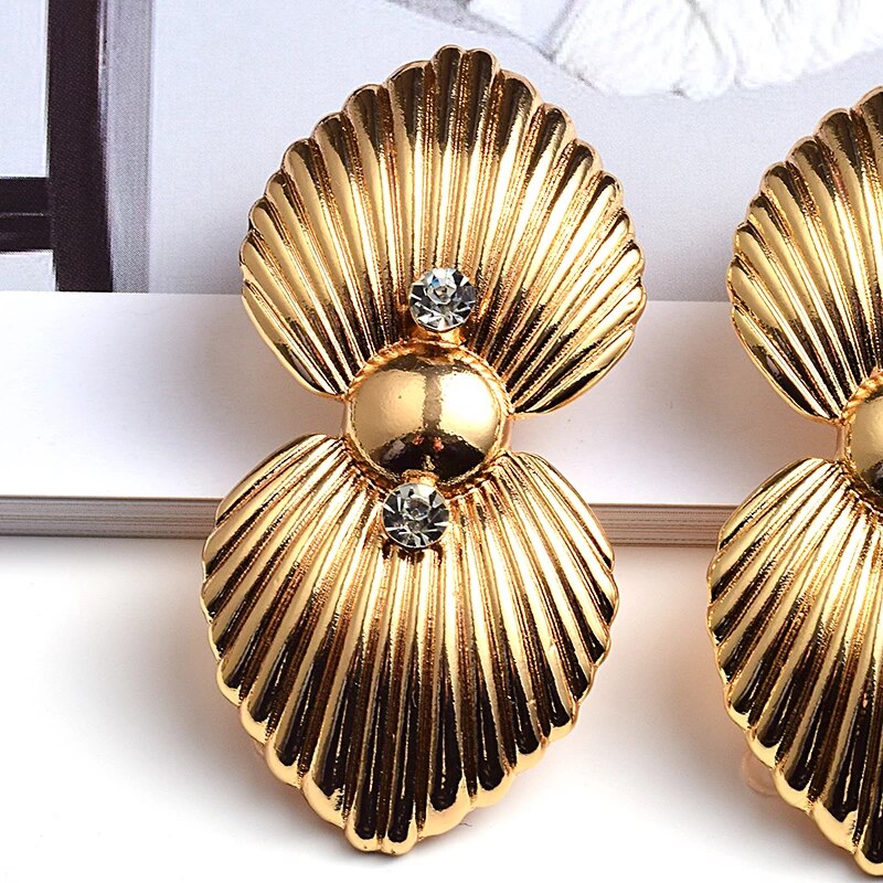 Long Gold Metal Double Heart Earrings