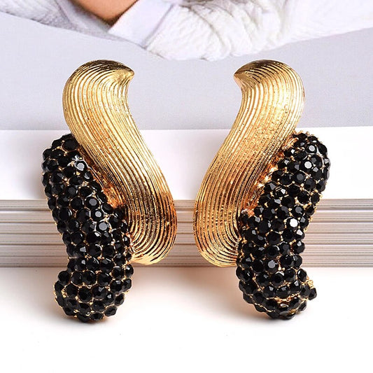 Gold Metal Double S Rhinestone Earrings