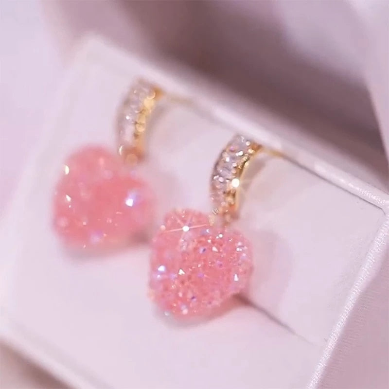 Cute Pink Heart Shaped Earrings