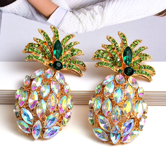 Crystal Pineapple-Shaped Colorful Rhinestone Dangle Drop Earrings