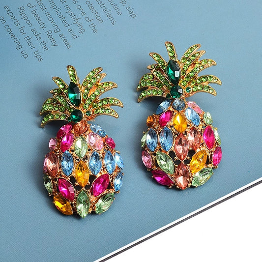Crystal Pineapple-Shaped Colorful Rhinestone Dangle Drop Earrings
