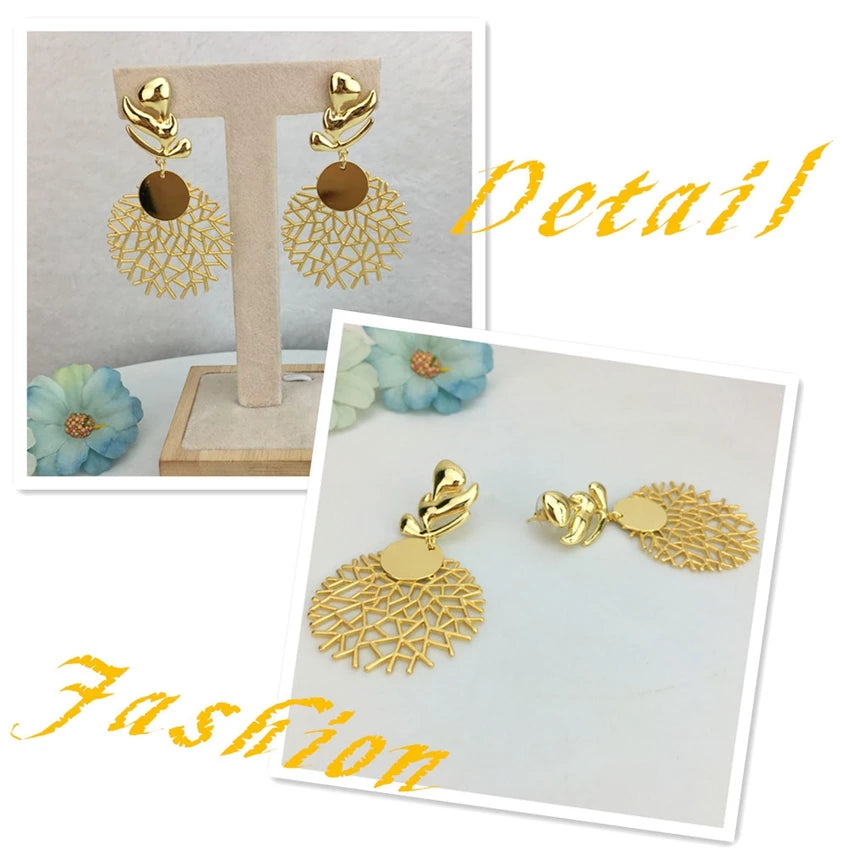 Gold Big Unique Drop Earrings