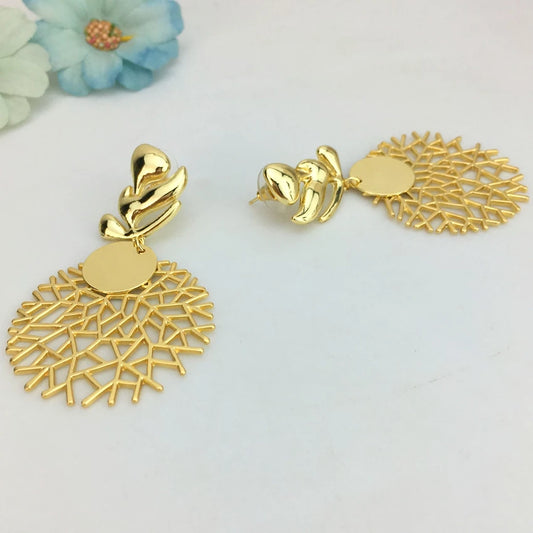 Gold Big Unique Drop Earrings